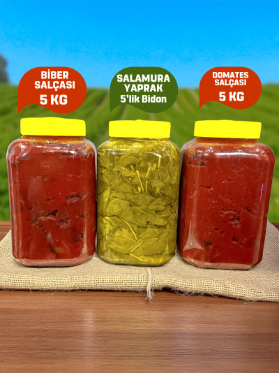 Domates + Biber Salçası 5kg + Salamura Yaprak 5'lik